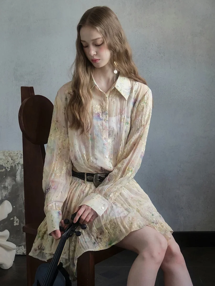 UNSOYAO OFFICE | High-Waisted Embroidered Pleated Asymmetric Dress - 2