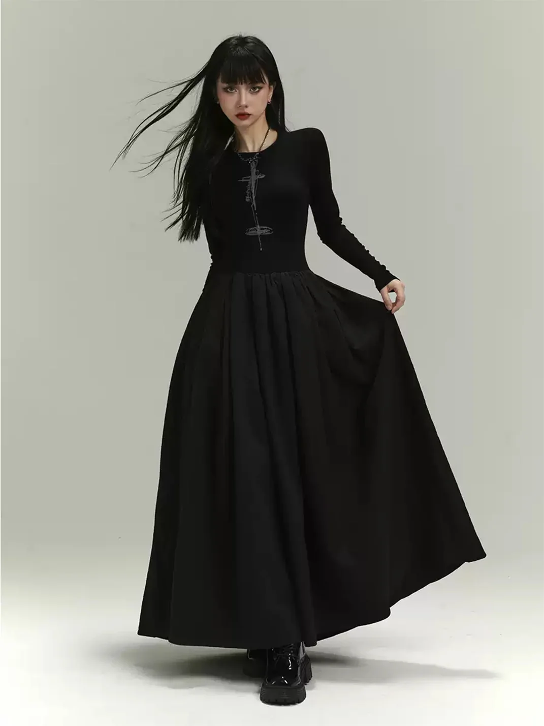 LADYGHOST | Black Gothic Full-Skirt Maxi Dress