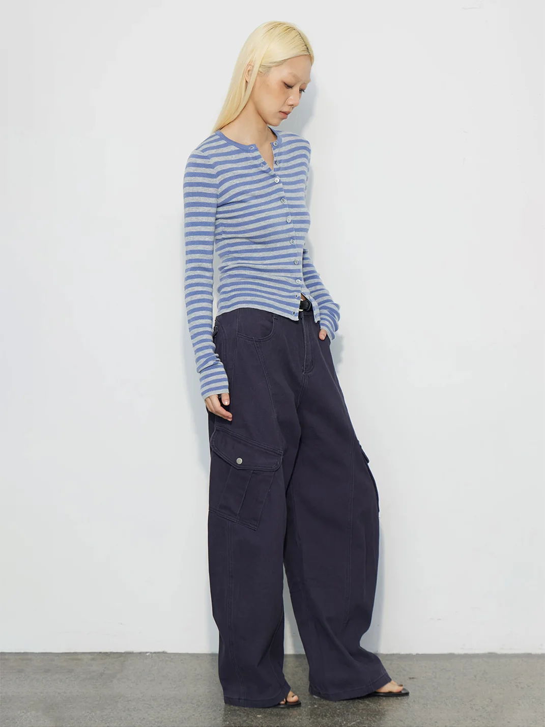 HORAHORA | Slim-Fit Striped Round-Neck Knit Cardigan