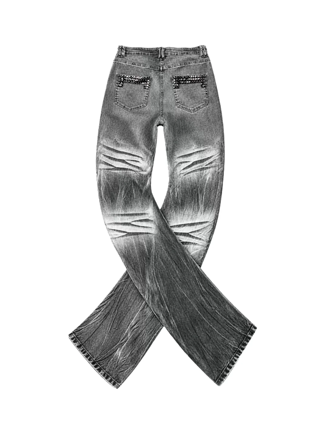 PAIKI | Studded Washed Curved-Leg Slim-Fit Stacked Jeans