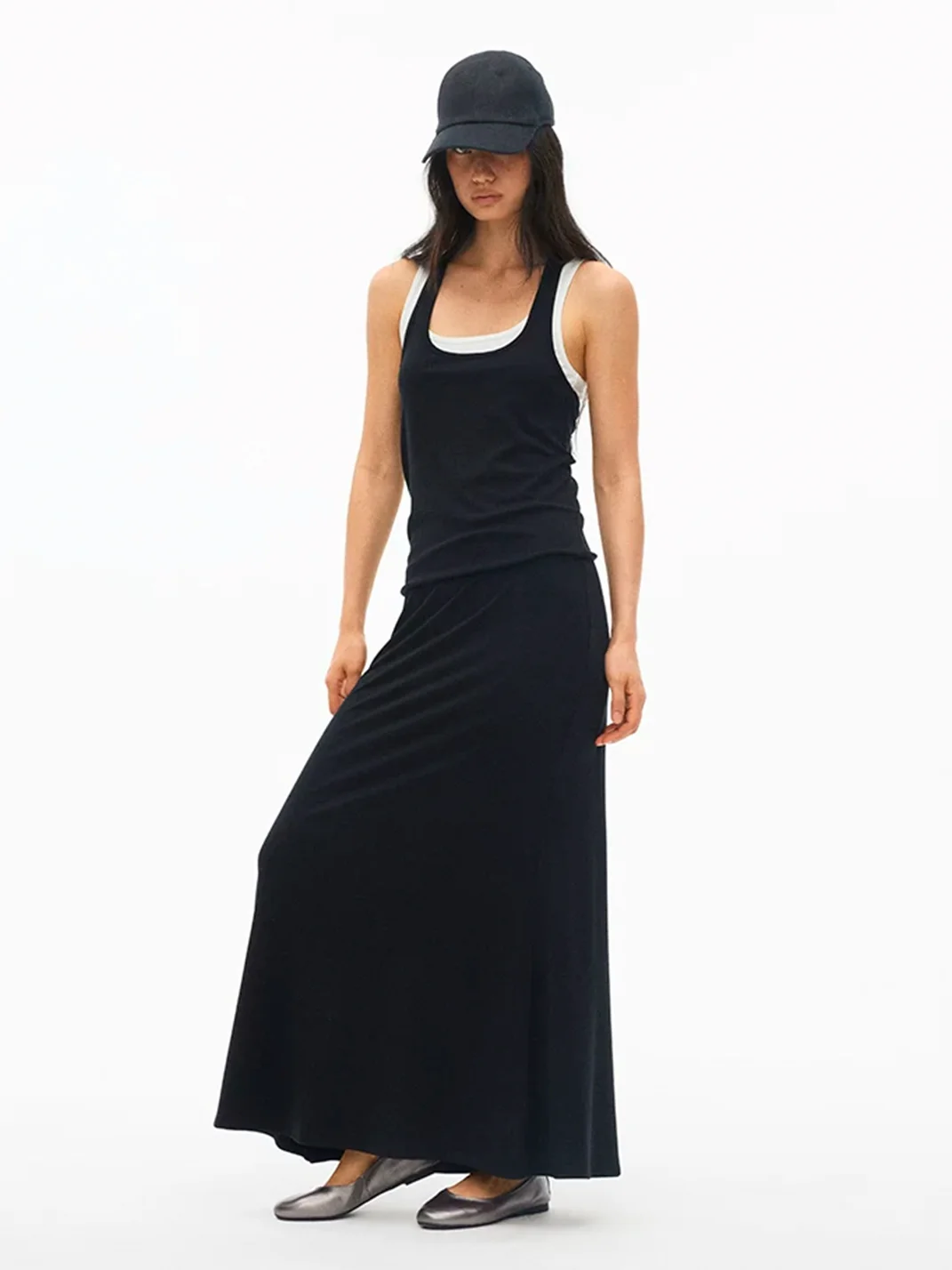 ACSENSE STUDIO | Slim-Fit Faux Two-Piece U-Neck Tank Dress