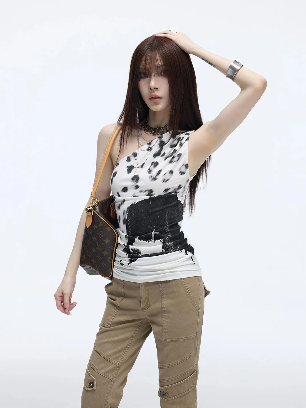 Common in 0120 | One-Shoulder Ruched Leopard And Portrait Mini Dress