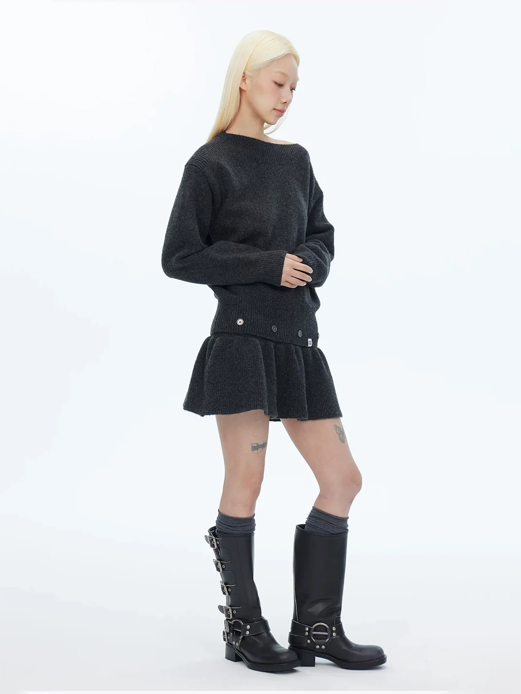 HORAHORA | Off-Shoulder Batwing Sleeve Chunky Knit Sweater Dress