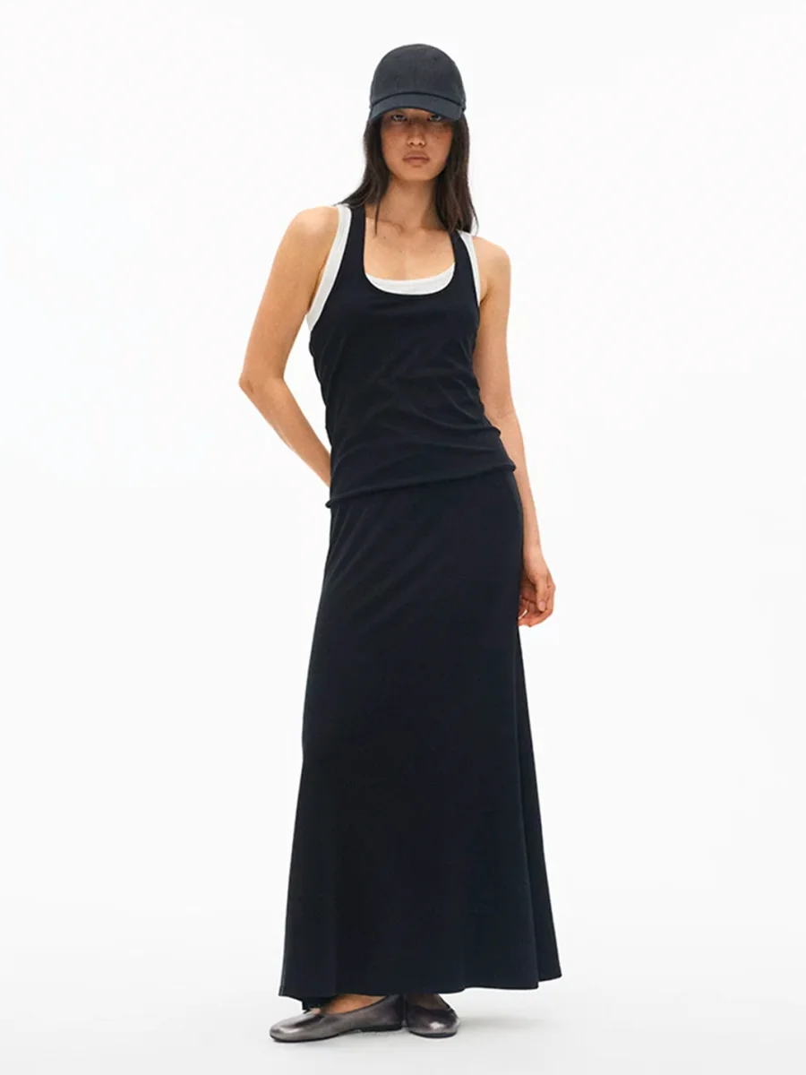ACSENSE STUDIO | Slim-Fit Faux Two-Piece U-Neck Tank Dress - 3