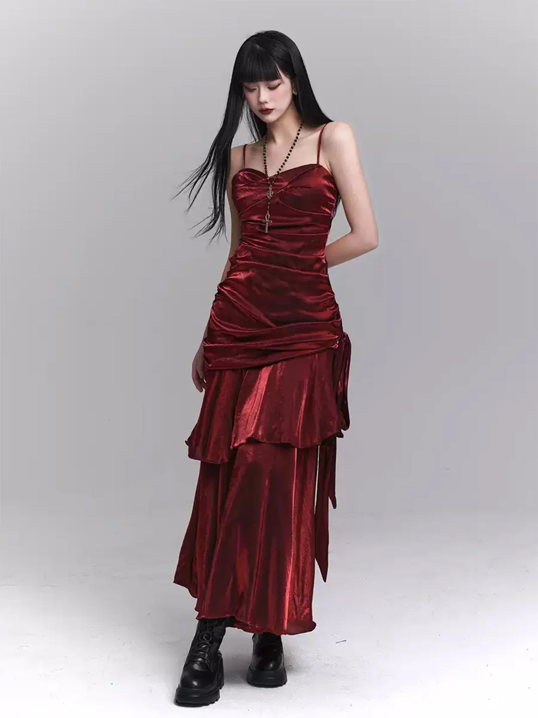 LADYGHOST | Dark Red Spaghetti Strap Maxi Dress