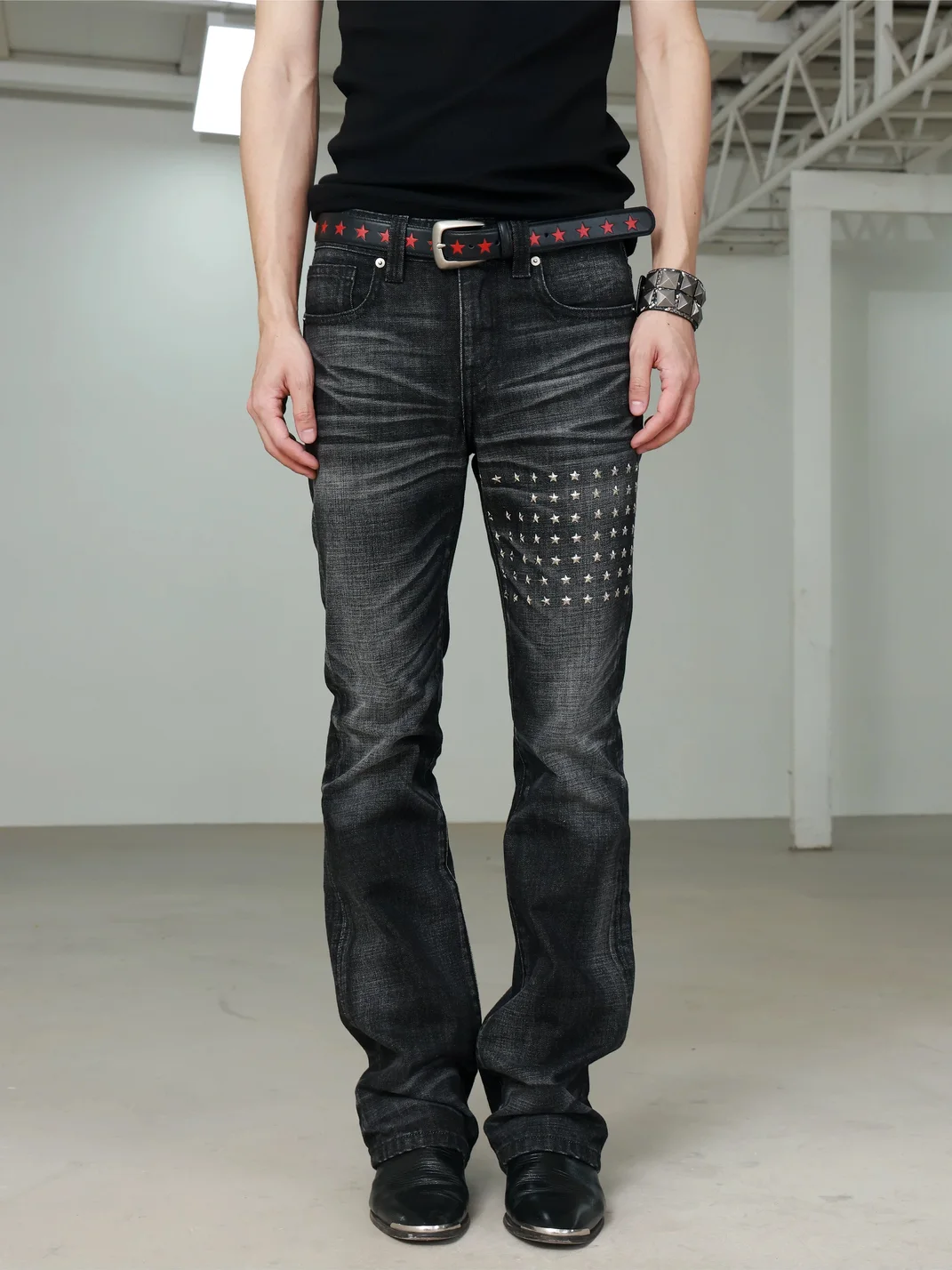 Rebrllion | Star Studded Washed Skinny Whiskered Jeans