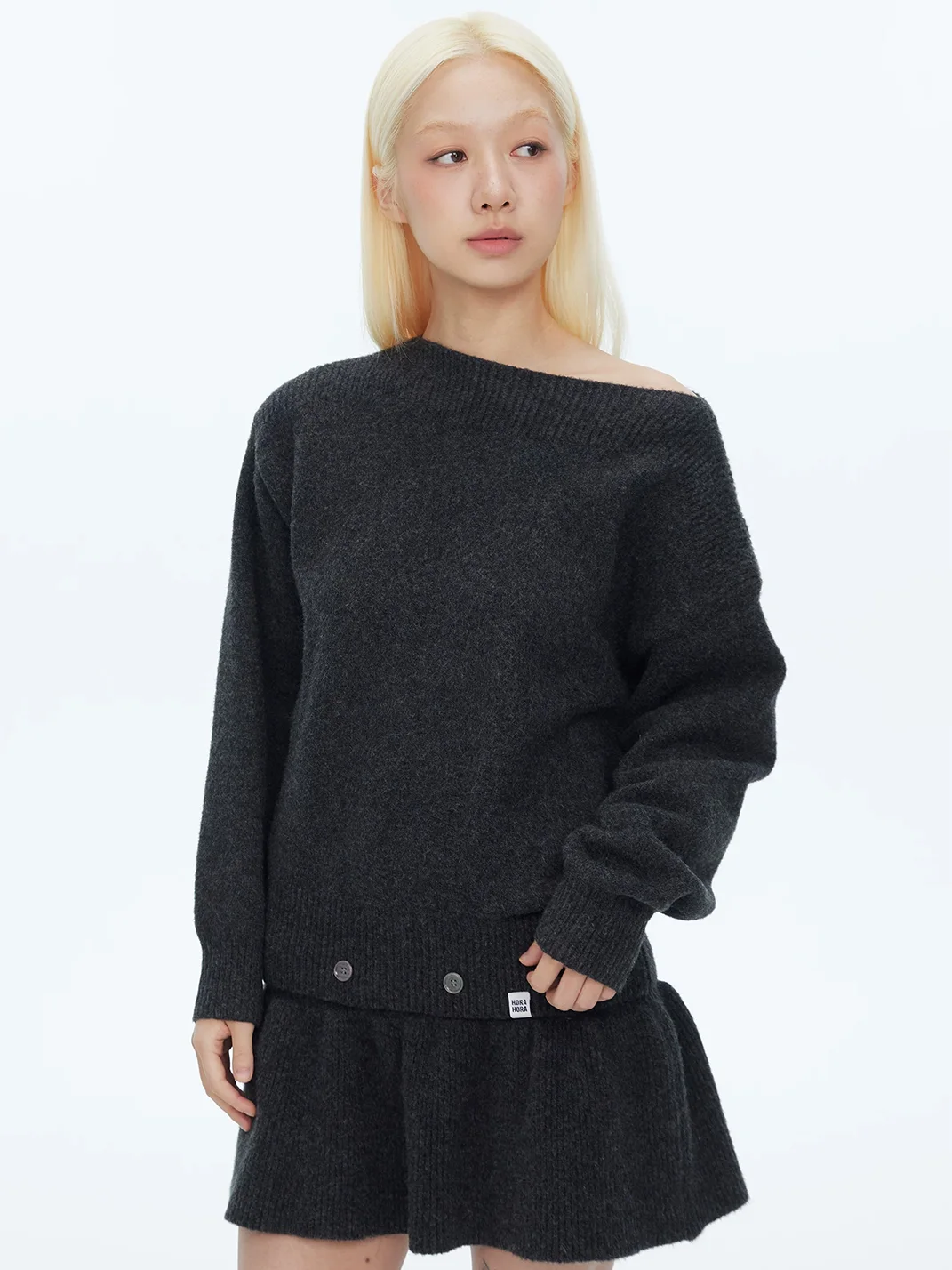 HORAHORA | Off-Shoulder Batwing Sleeve Chunky Knit Sweater Dress