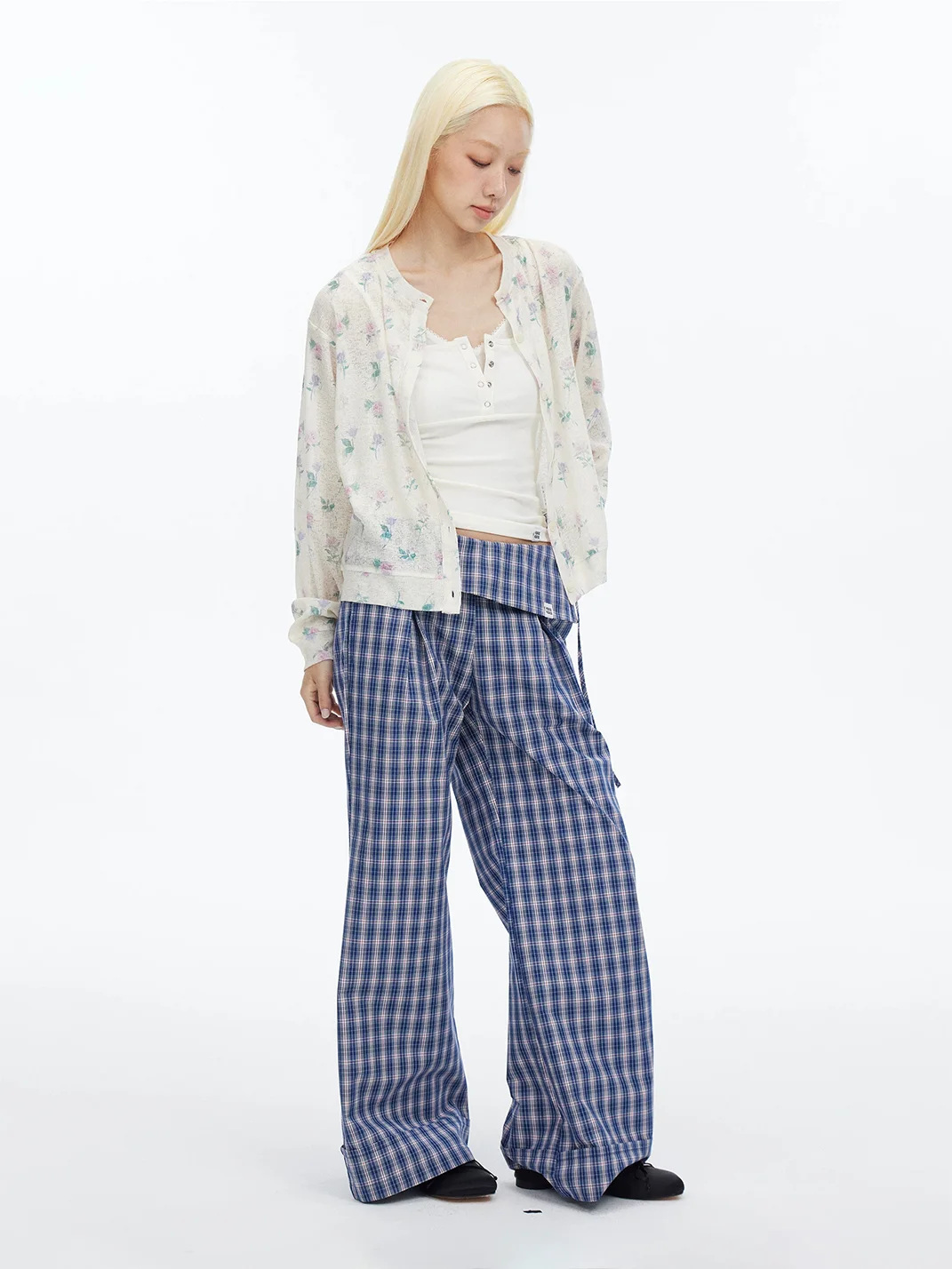HORAHORA | Watercolor Rose Print Linen Blend Knit Cardigan