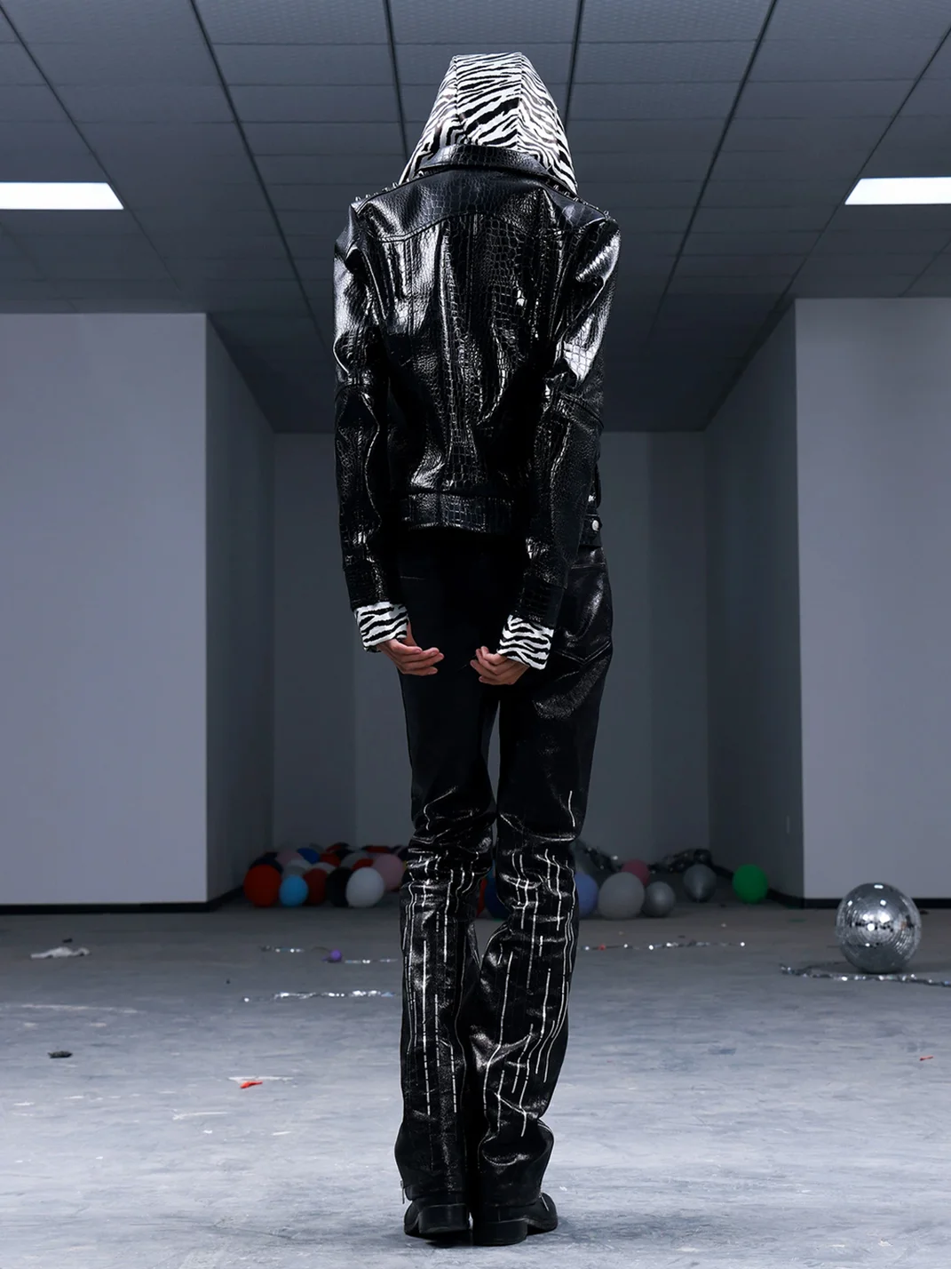 PAIKI | Sequin-Embroidered Slim-Fit Straight-Leg Faux Leather Pants