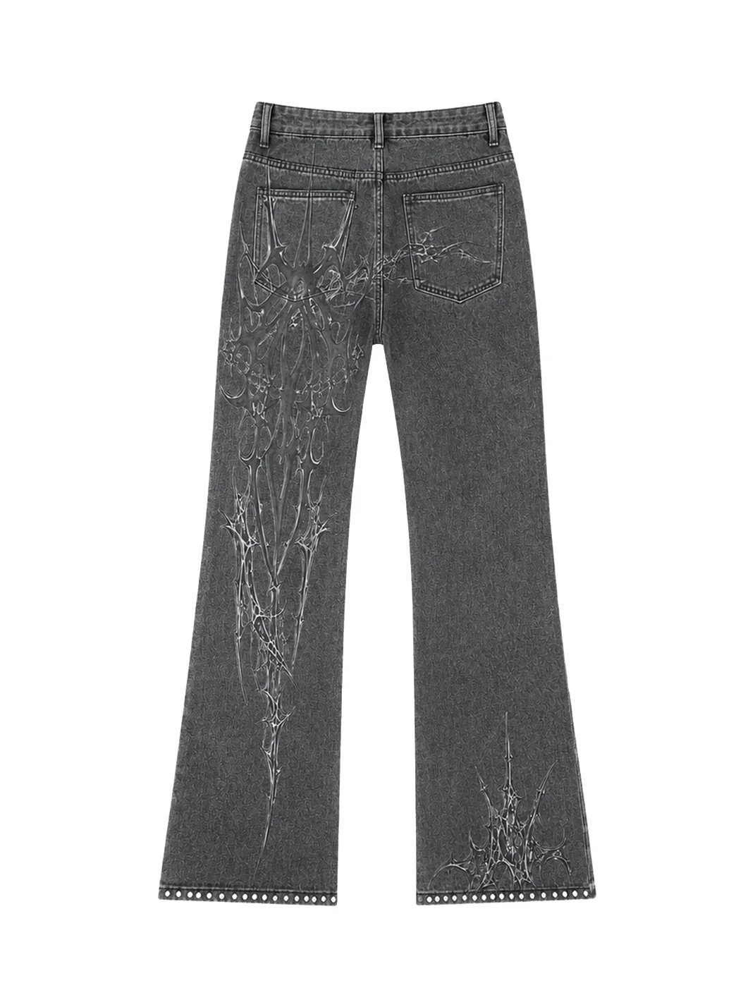 PAIKI | Spiderweb Thorn Studded Washed Straight-Leg Slim-Fit Jeans