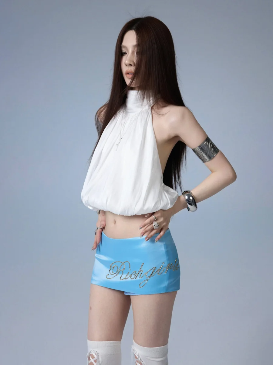 Common in 0120 | Tie-Back Pleated Bubble Hem Halter Top - 4