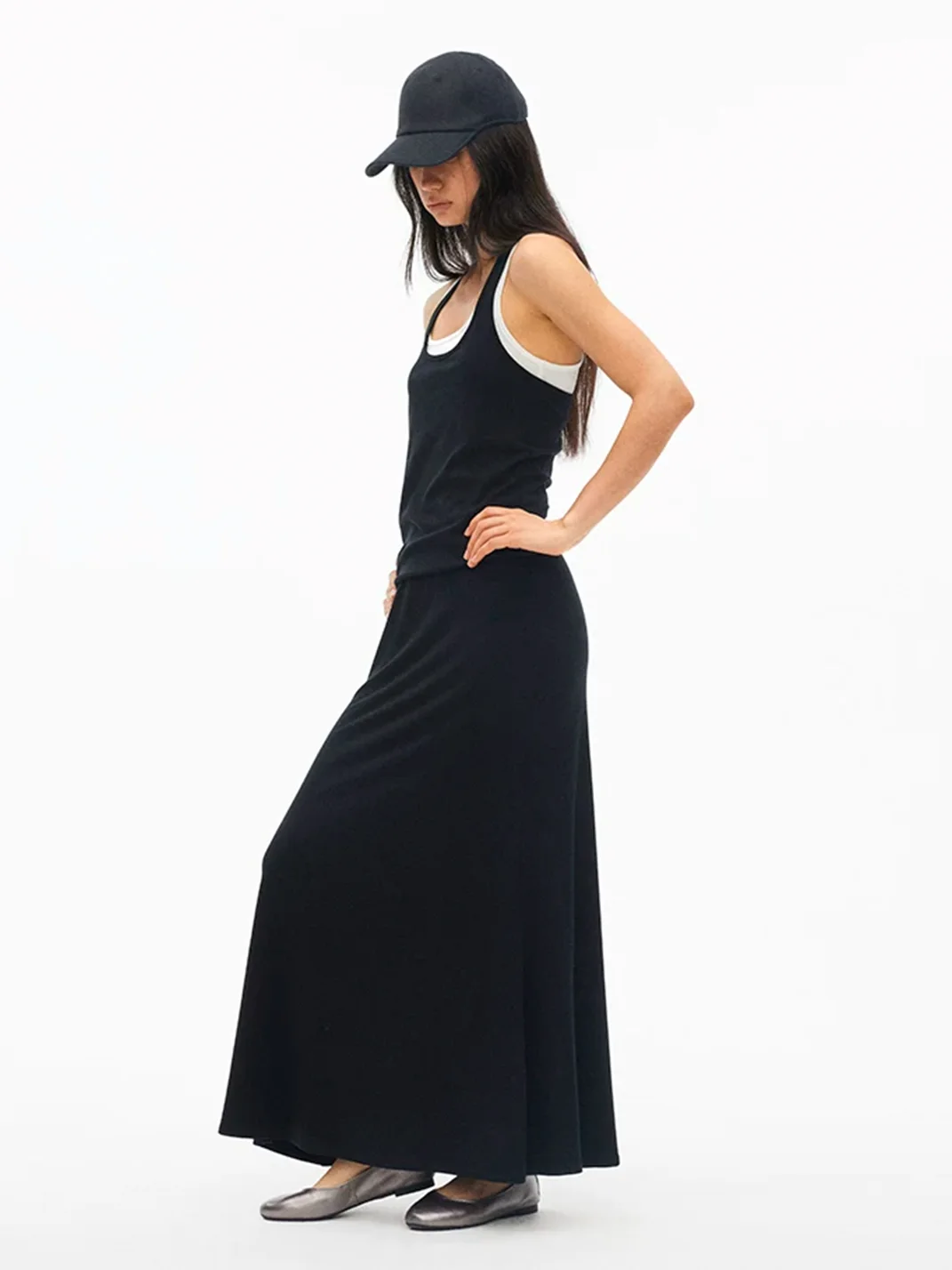 ACSENSE STUDIO | Slim-Fit Faux Two-Piece U-Neck Tank Dress