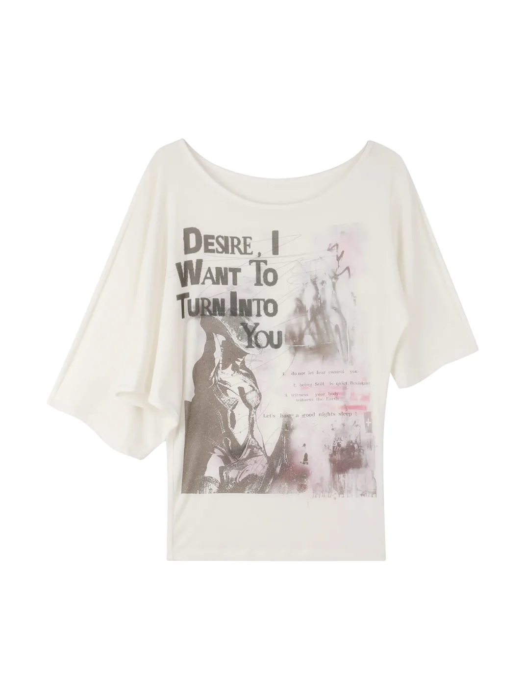 Common in 0120 | Loose Off-Shoulder Graphic Print Batwing T-Shirt