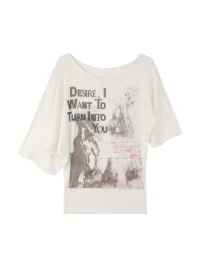 Common in 0120 | Loose Off-Shoulder Graphic Print Batwing T-Shirt