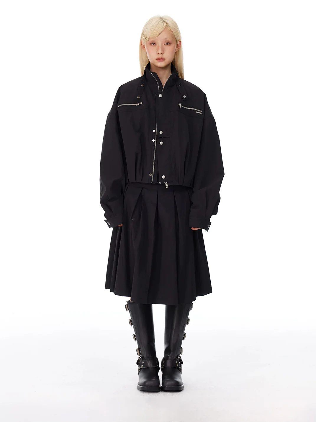 HORAHORA | Black Utility Jacket And A-Line Skirt Set