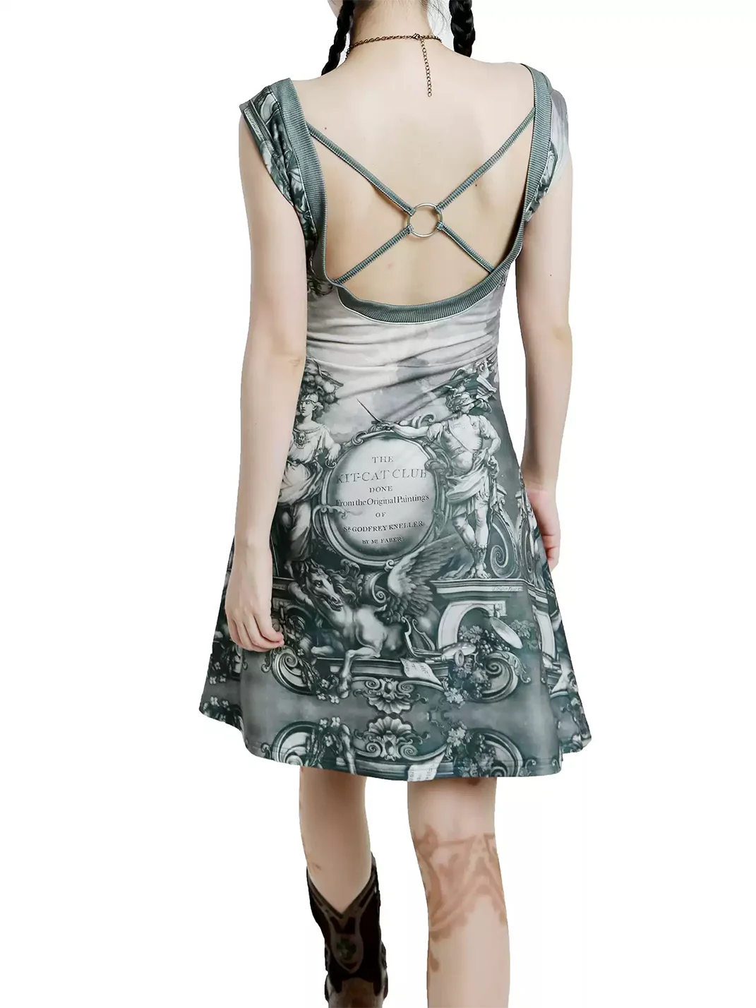 MICHICAT | Classical Print Crossback Ring Detail Mini Dress