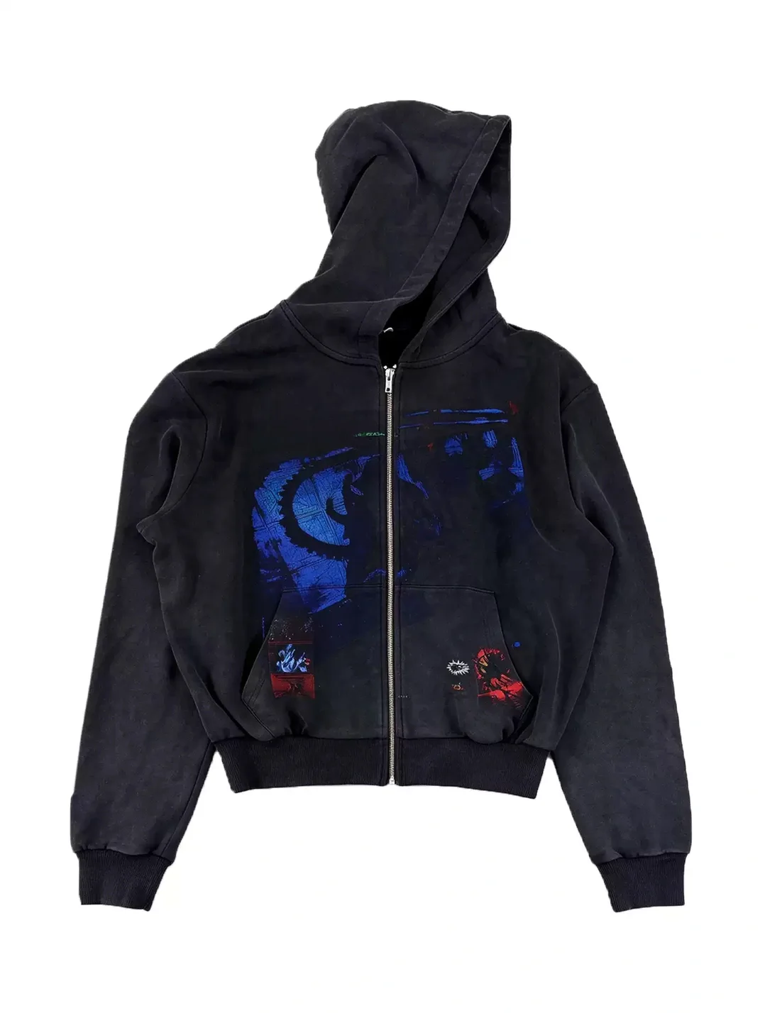 LuuuCam | Washed Alien Graphic Cropped Zip-Up Hoodie