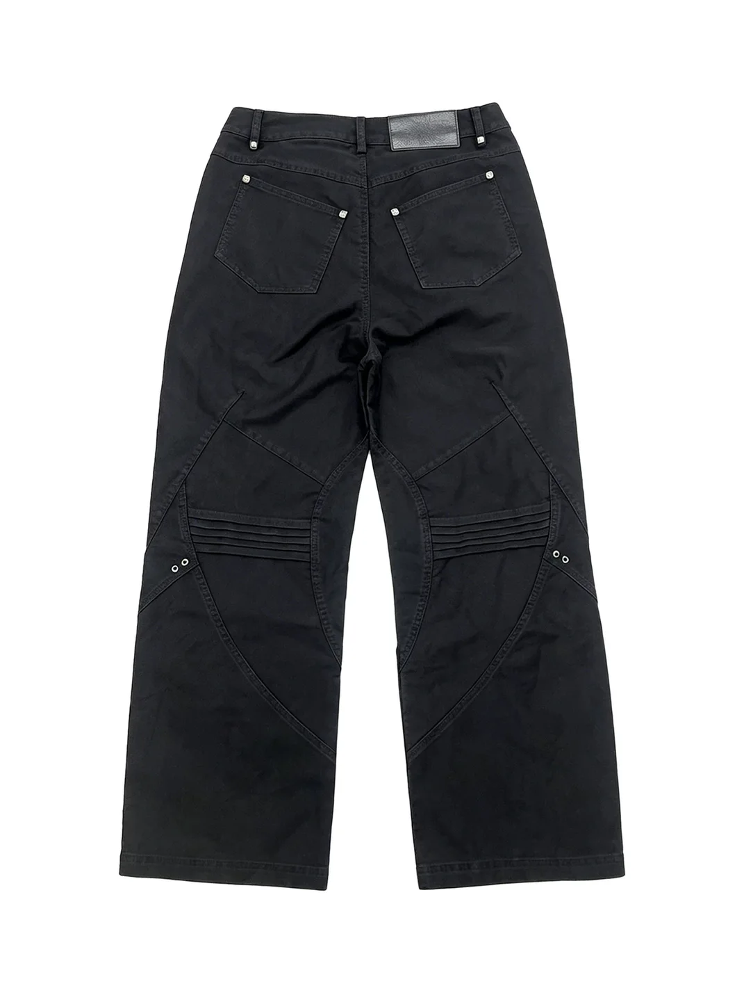 LuuuCam | Black Rivet Eyelet Deconstructed Wide-Leg Cargo Pants