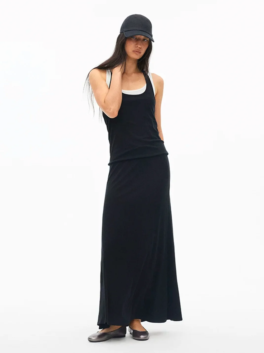 ACSENSE STUDIO | Slim-Fit Faux Two-Piece U-Neck Tank Dress