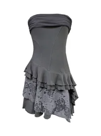 SHAKEITSHAKE | Fitted Strapless Paneled Asymmetric Ruffle Hem Dress