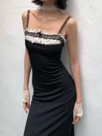 Chipchipshop | Lace Trim Stretch Slim-Fit Adjustable Strap Dress
