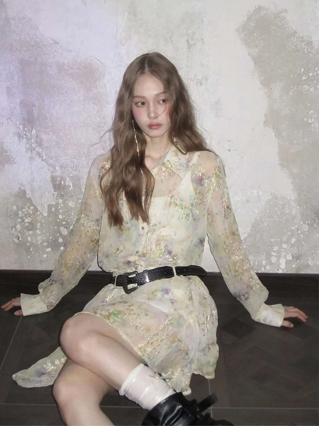 UNSOYAO OFFICE | High-Waisted Embroidered Pleated Asymmetric Dress