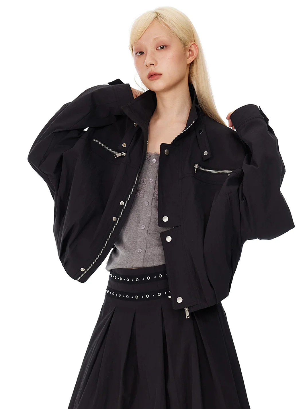 HORAHORA | Black Utility Jacket And A-Line Skirt Set