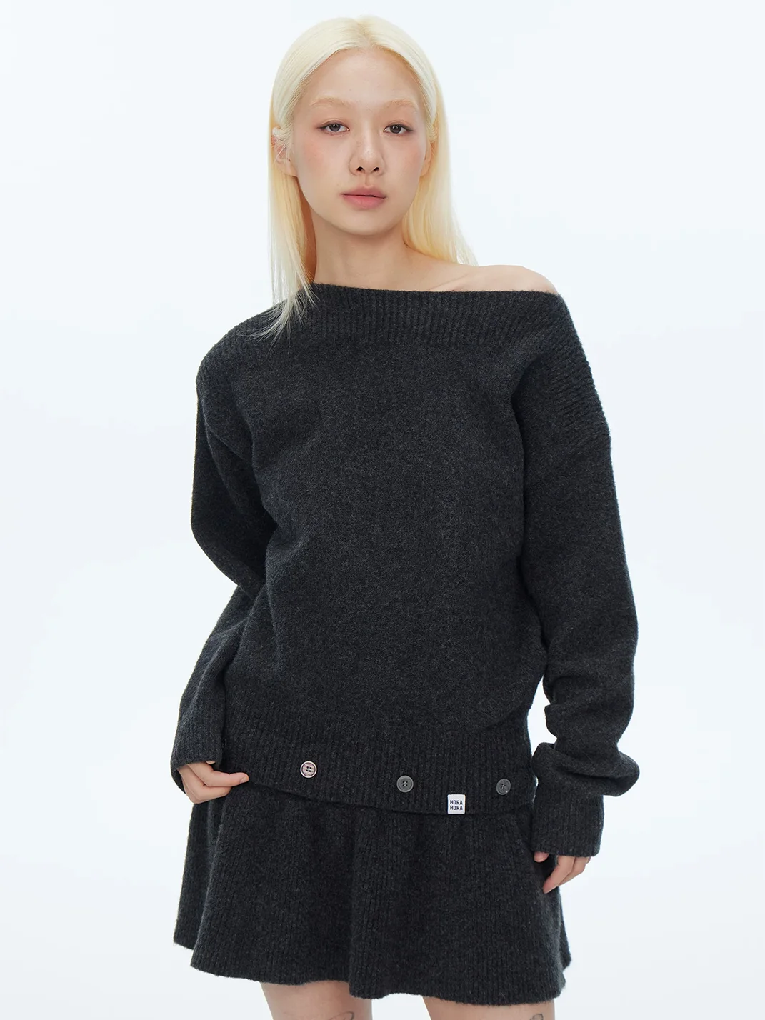 HORAHORA | Off-Shoulder Batwing Sleeve Chunky Knit Sweater Dress
