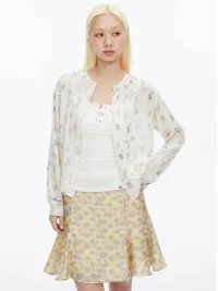 HORAHORA | Watercolor Rose Print Linen Blend Knit Cardigan