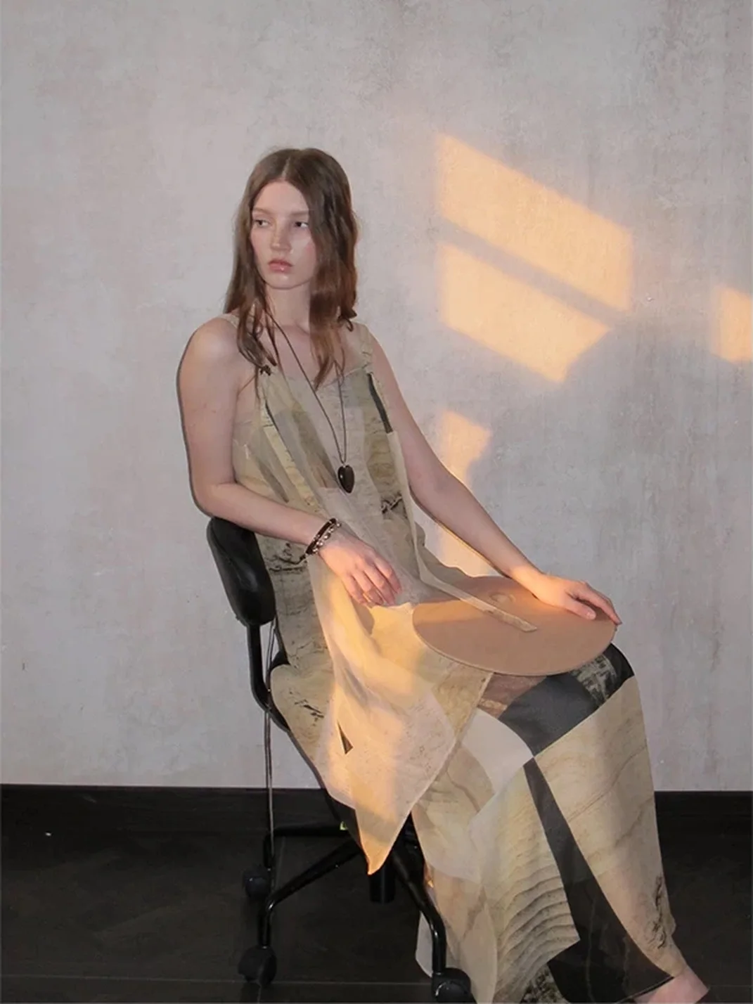 UNSOYAO OFFICE | Double-Layer Oil Painting Print Spaghetti Strap Dress