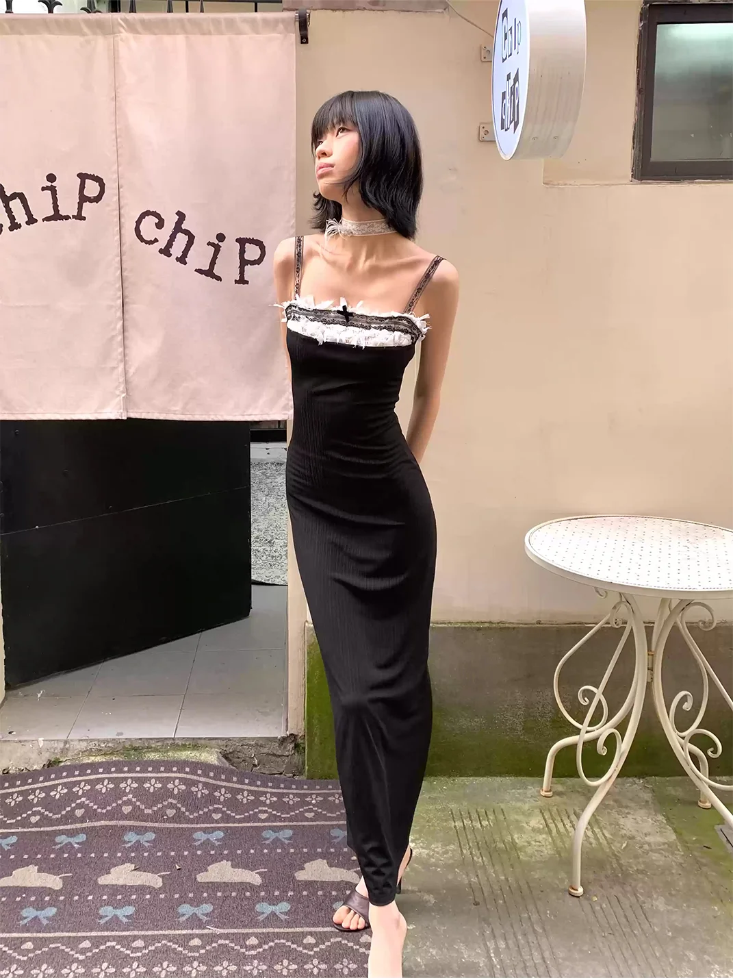 Chipchipshop | Lace Trim Stretch Slim-Fit Adjustable Strap Dress