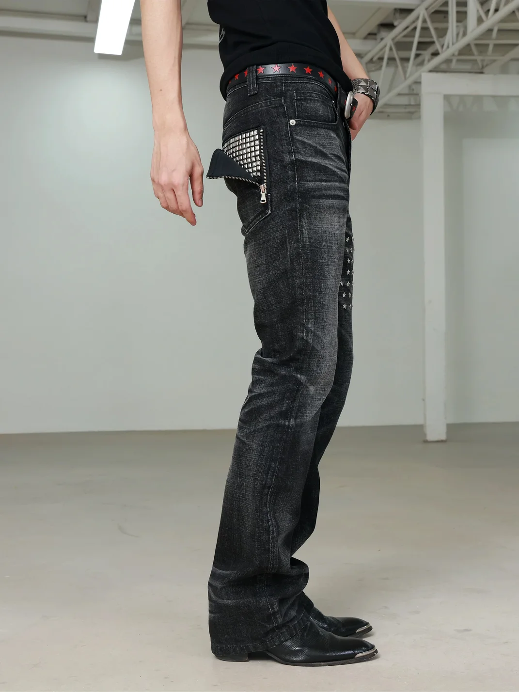 Rebrllion | Star Studded Washed Skinny Whiskered Jeans