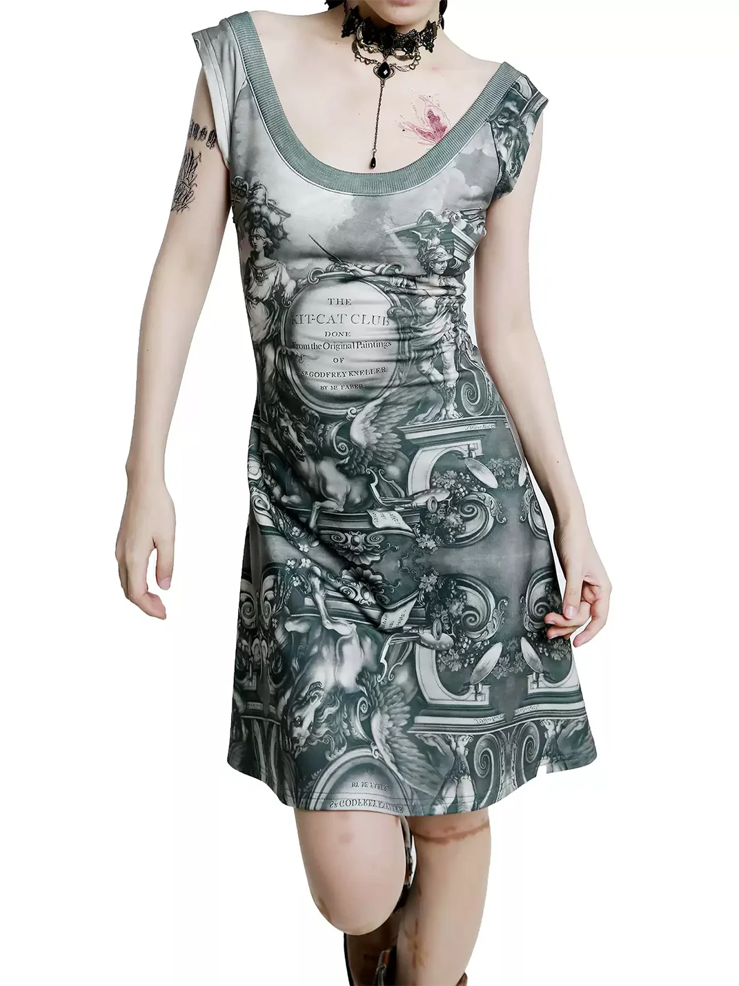 MICHICAT | Classical Print Crossback Ring Detail Mini Dress