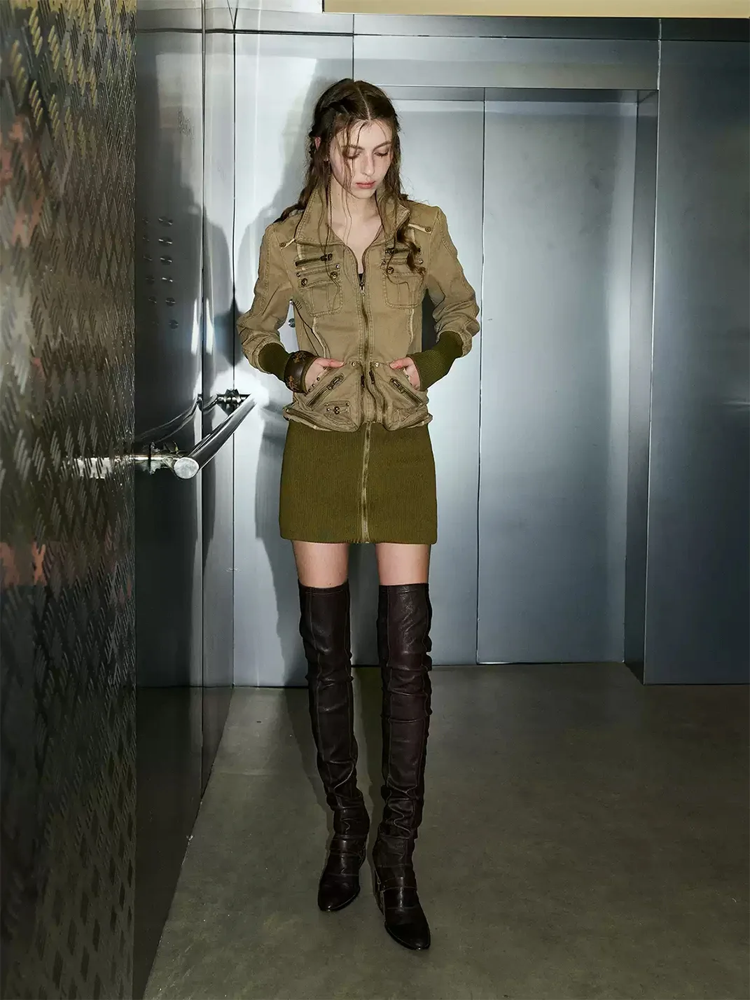 NINETYNINE PERCENT | Washed Riveted Multi-Pocket Utility Dress