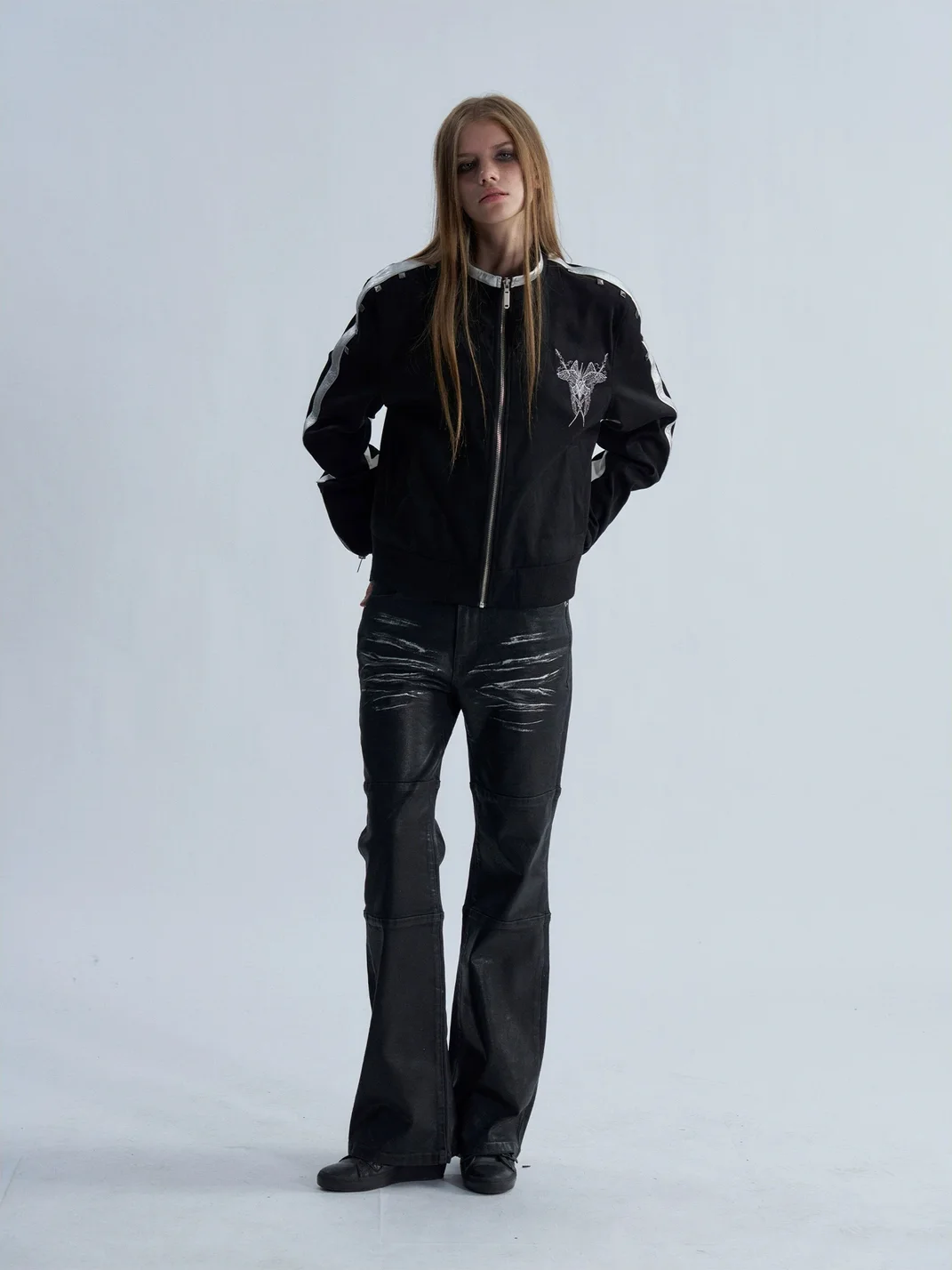 PAIKI | Slim-Fit Studded Wing Embroidered Stand-Collar Jacket