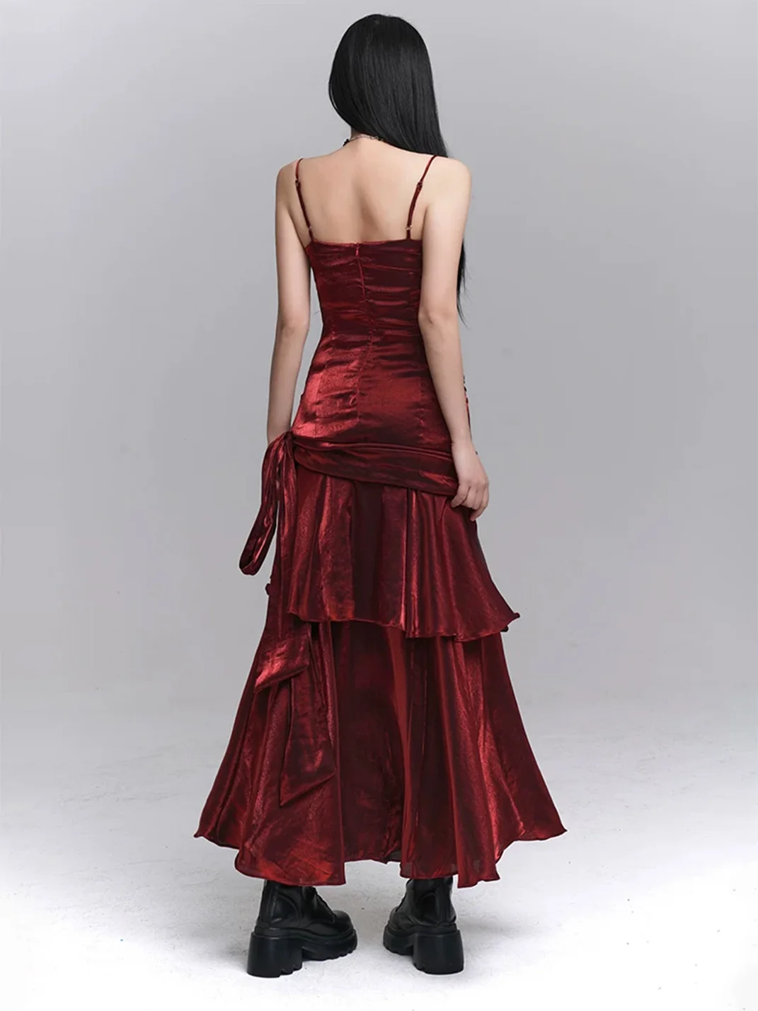 LADYGHOST | Dark Red Spaghetti Strap Maxi Dress