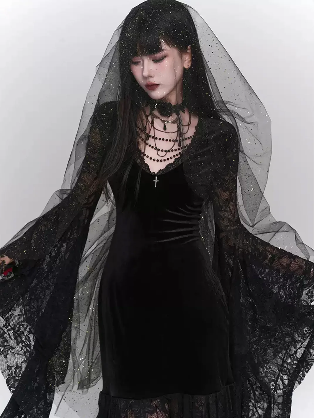 LADYGHOST | Black Gothic Medieval Maxi Dress