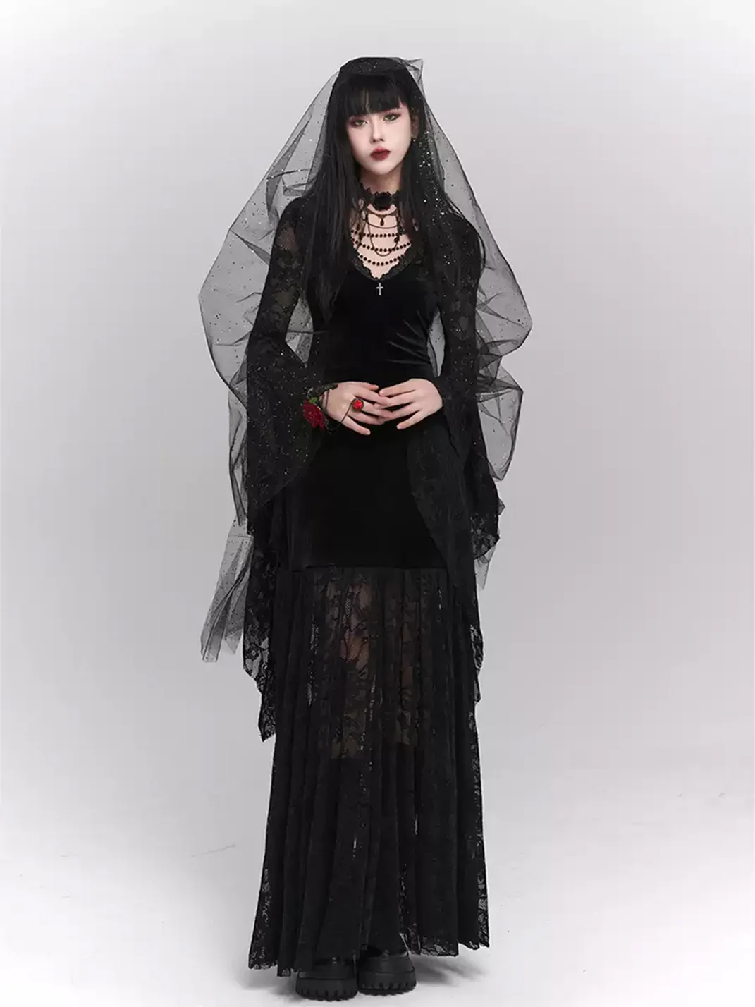 LADYGHOST | Black Gothic Medieval Maxi Dress
