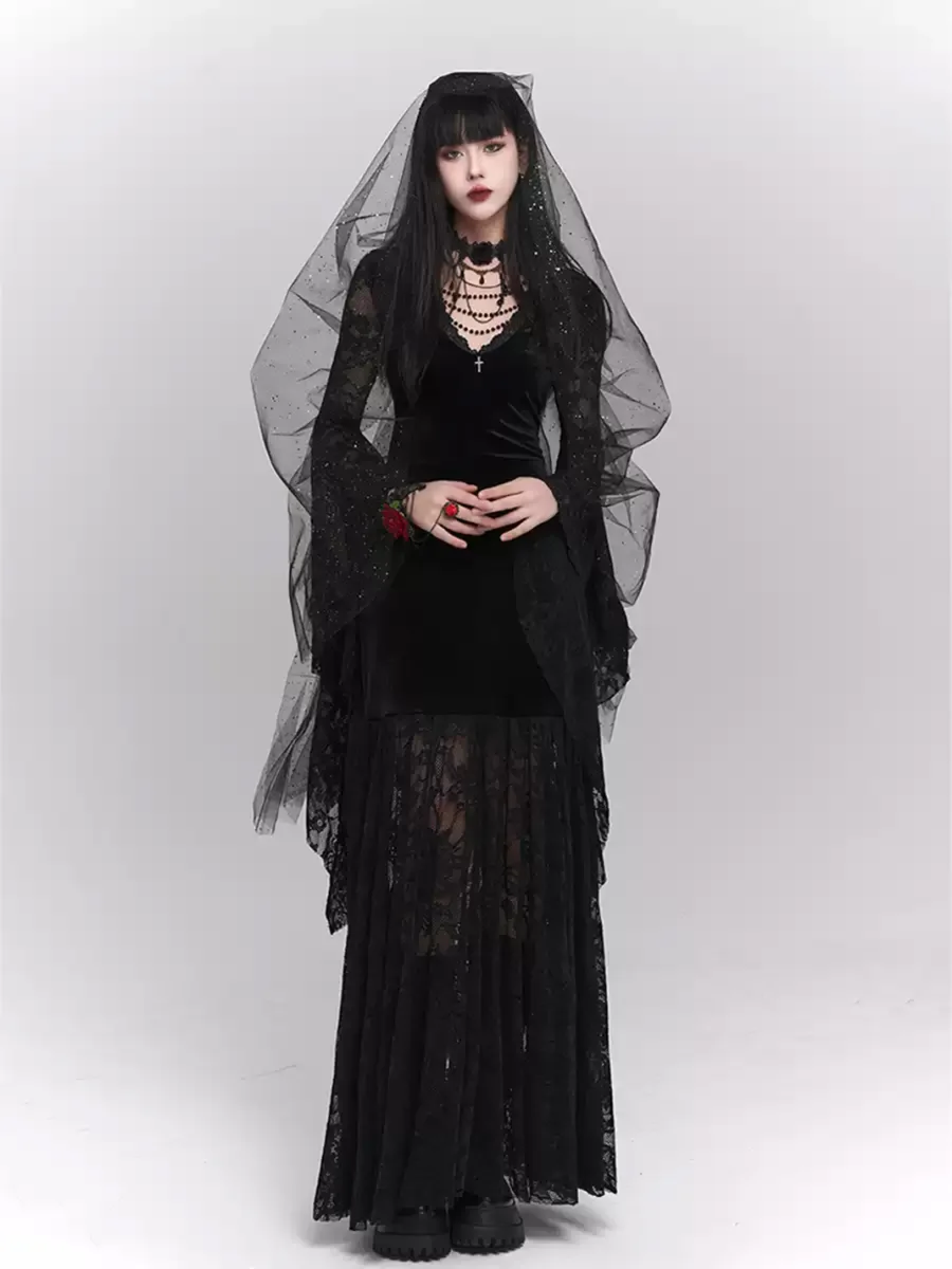 LADYGHOST | Black Gothic Medieval Maxi Dress - 3
