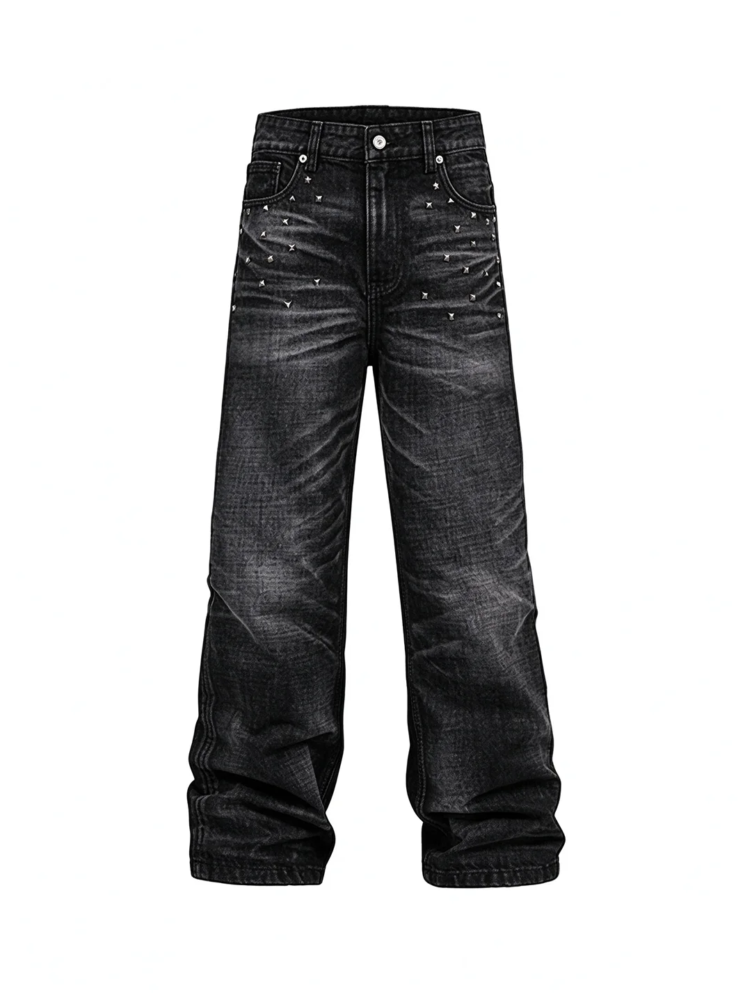 Rebrllion | Distressed Whiskered Studded Cross Skinny Jeans