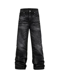 Rebrllion | Distressed Whiskered Studded Cross Skinny Jeans
