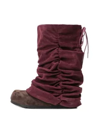 Mule Donkey | Purple Slouchy Mid-Calf Lace-Up Fringe Boots