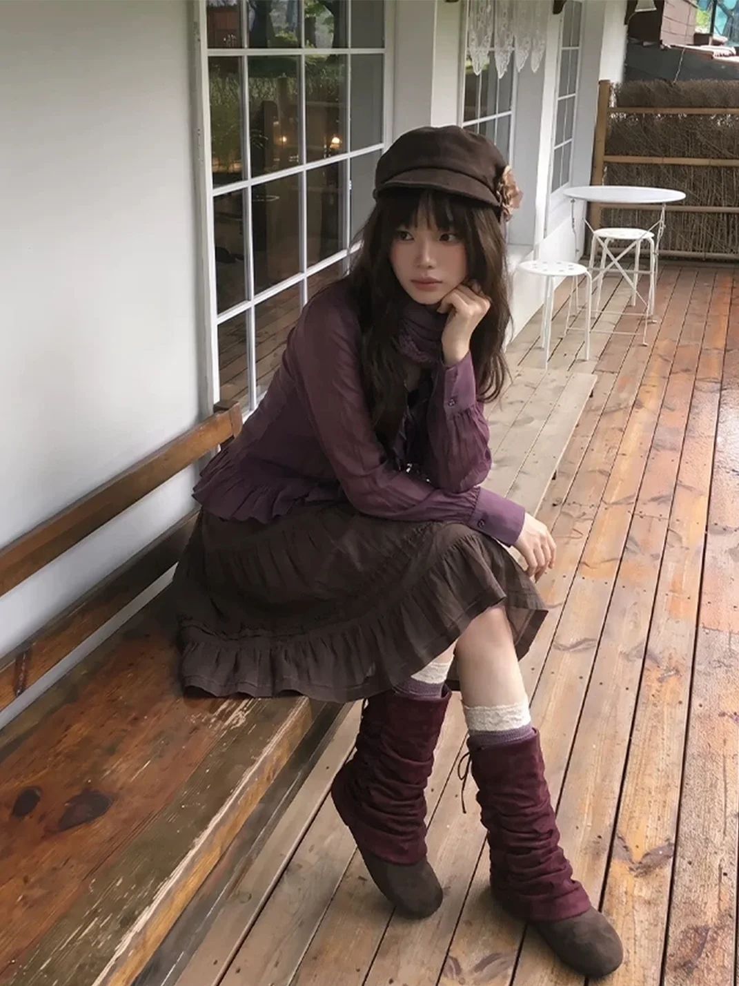 Mule Donkey | Purple Slouchy Mid-Calf Lace-Up Fringe Boots