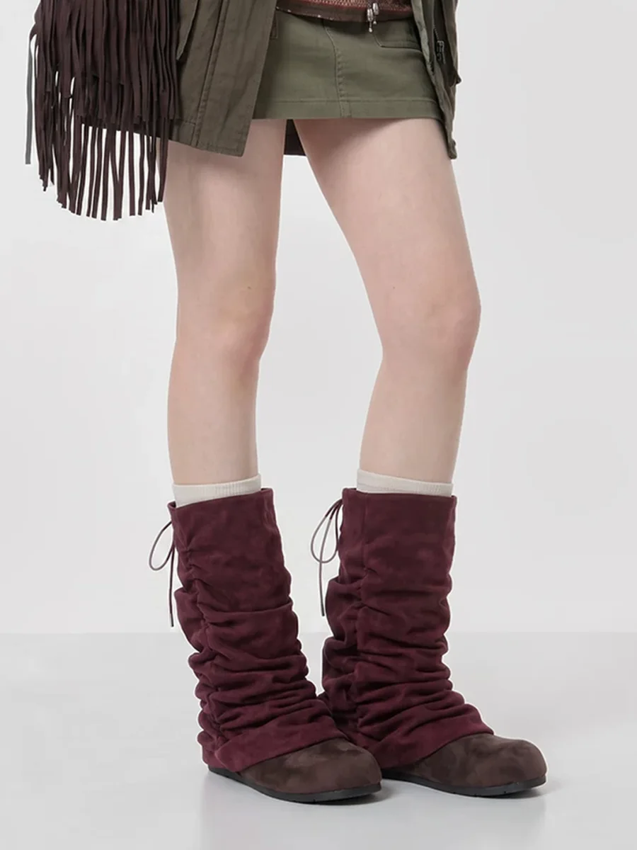 Mule Donkey | Purple Slouchy Mid-Calf Lace-Up Fringe Boots - 2