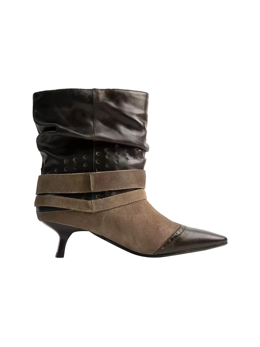 ZHUDAGE | Leather Buckle Slouchy Pointed-Toe Heeled Boots - 2