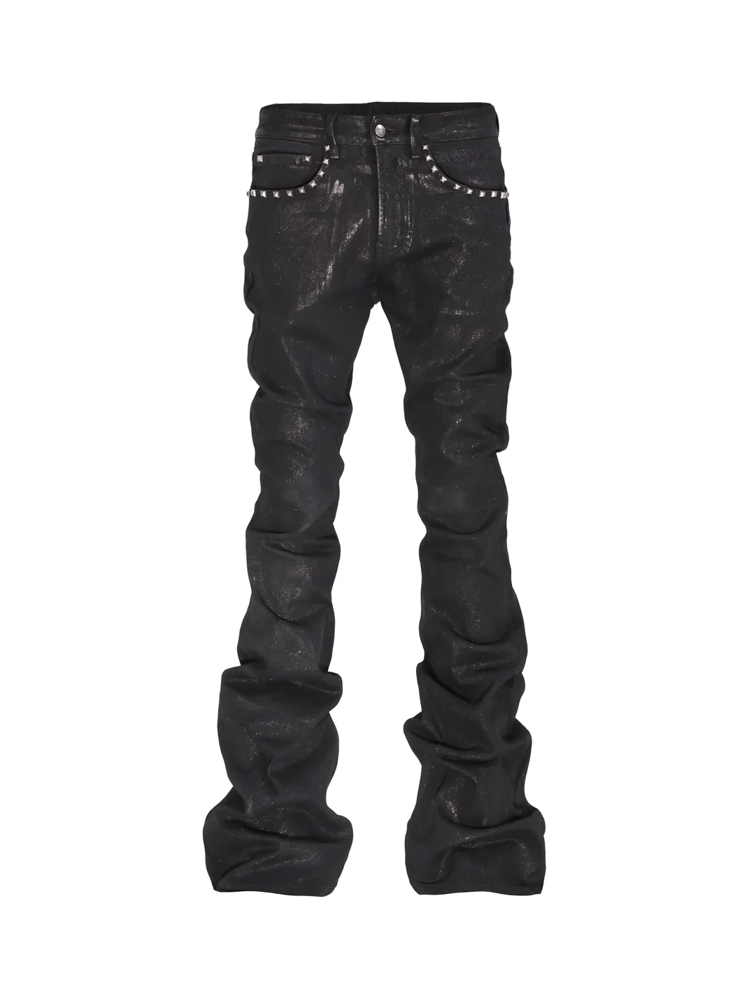 THEWET | Crackle Waxed Studded Flared Pants