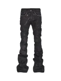 THEWET | Crackle Waxed Studded Flared Pants