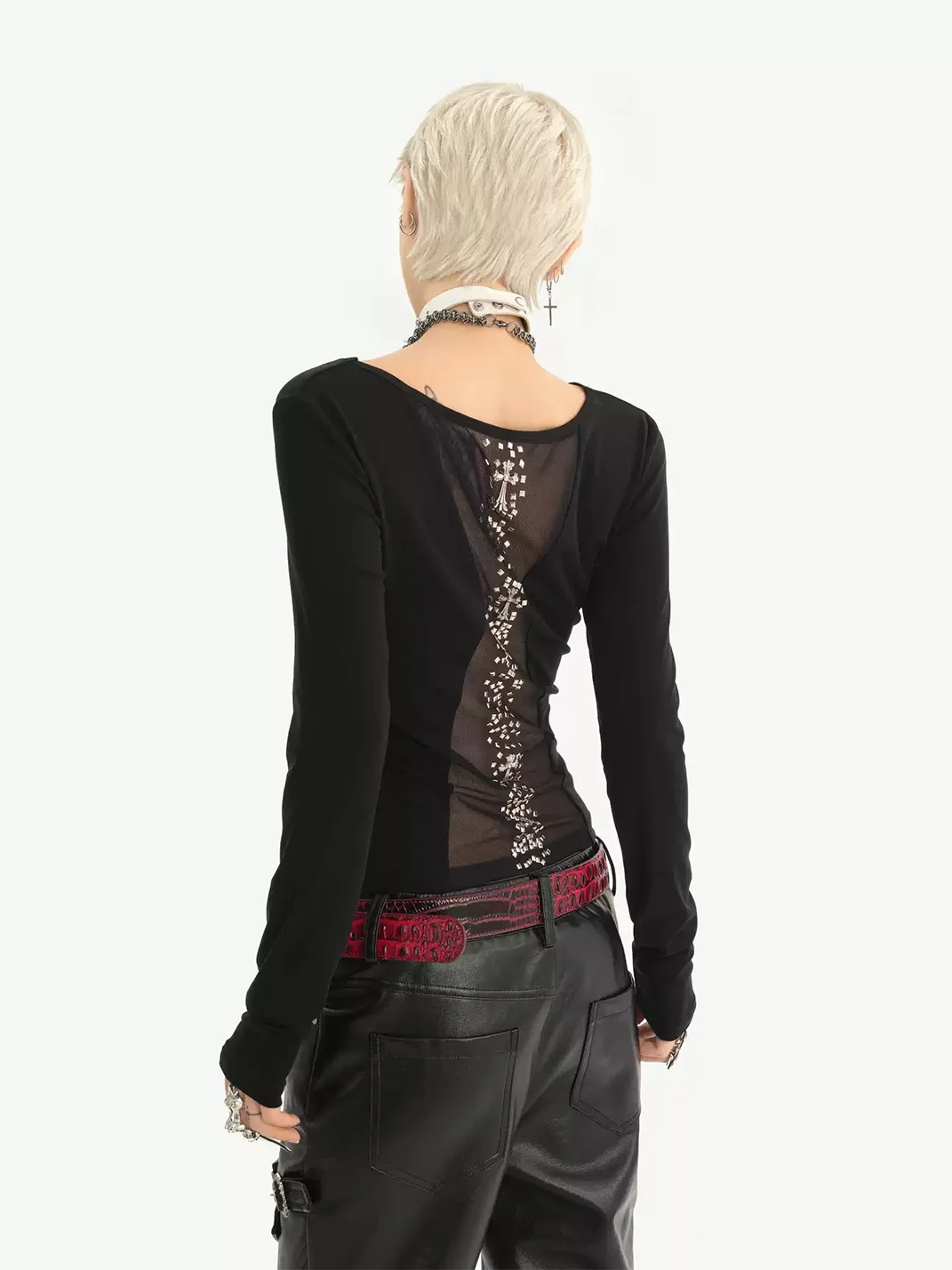Nico Molly | Black Slim-Fit Long-Sleeve Punk T-Shirt