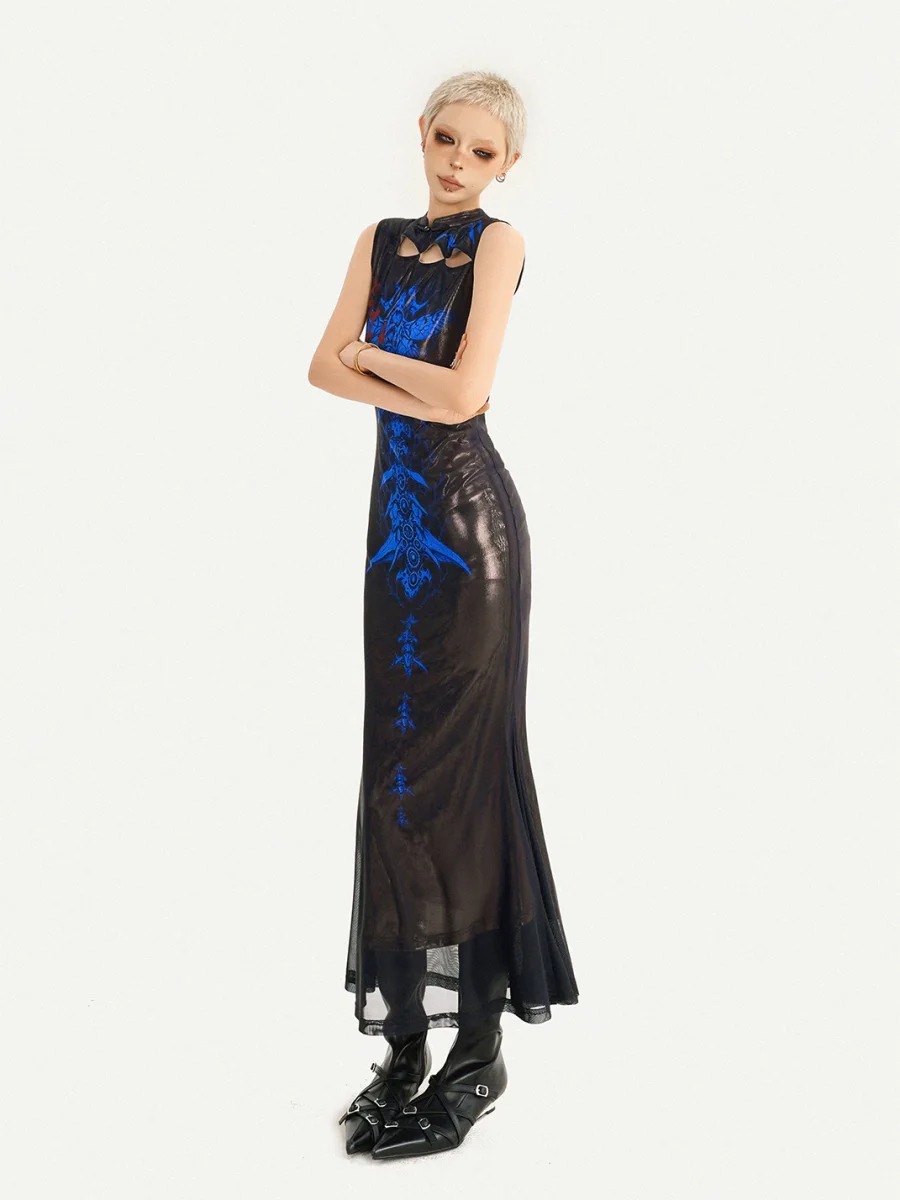 Nico Molly | Blue Fitted Cheongsam Maxi Dress - 4
