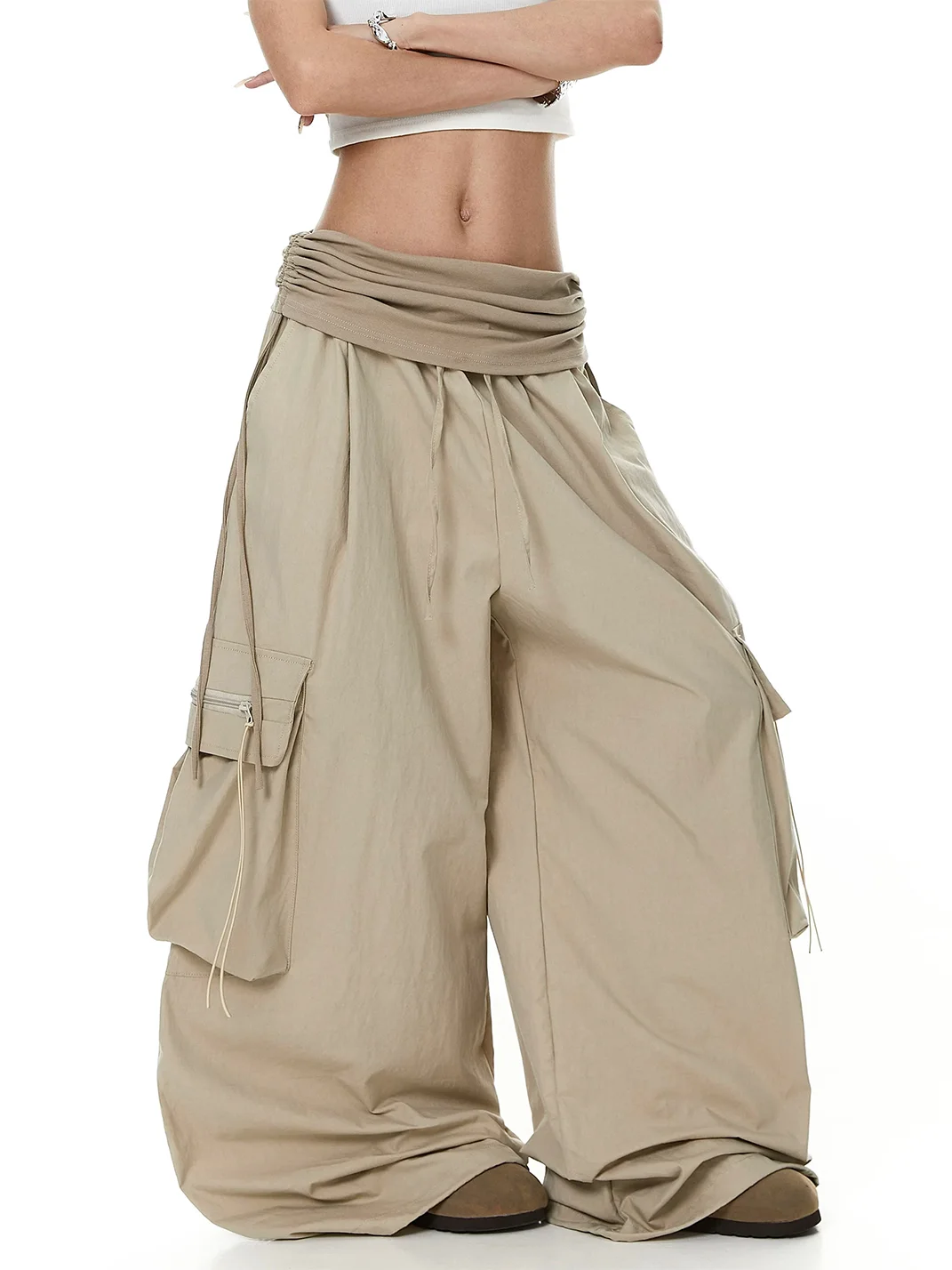 BLACKLISTS | Foldover Waist Gathered Wide-Leg Cargo Pants